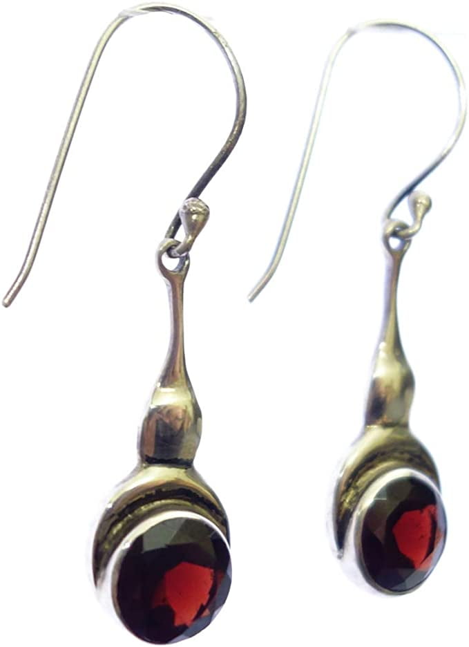 925 Sterling Silver GARNET Gemstone Dangle Earrings 4CM 