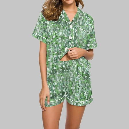 Riecok Pajamas for Women Set Long Turndown Collar Comfywear Pockets Spring Sleep Set Pajamas Loose Sexy Casual PJ Set Cozy Sleepwear for Women Trendy Outfits Sleepwear Two Piece Green M
