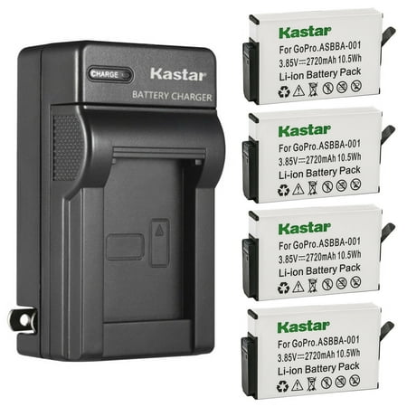 Kastar 4-Pack ASBBA001 Battery and AC Wall Charger Replacement for GoPro Camera ASBBA-001 Fusion Battery GoPro ASBBA-001 Battery Gopro Fusion 360-Degree Action Camera Gopro Fusion VR 360 Camera