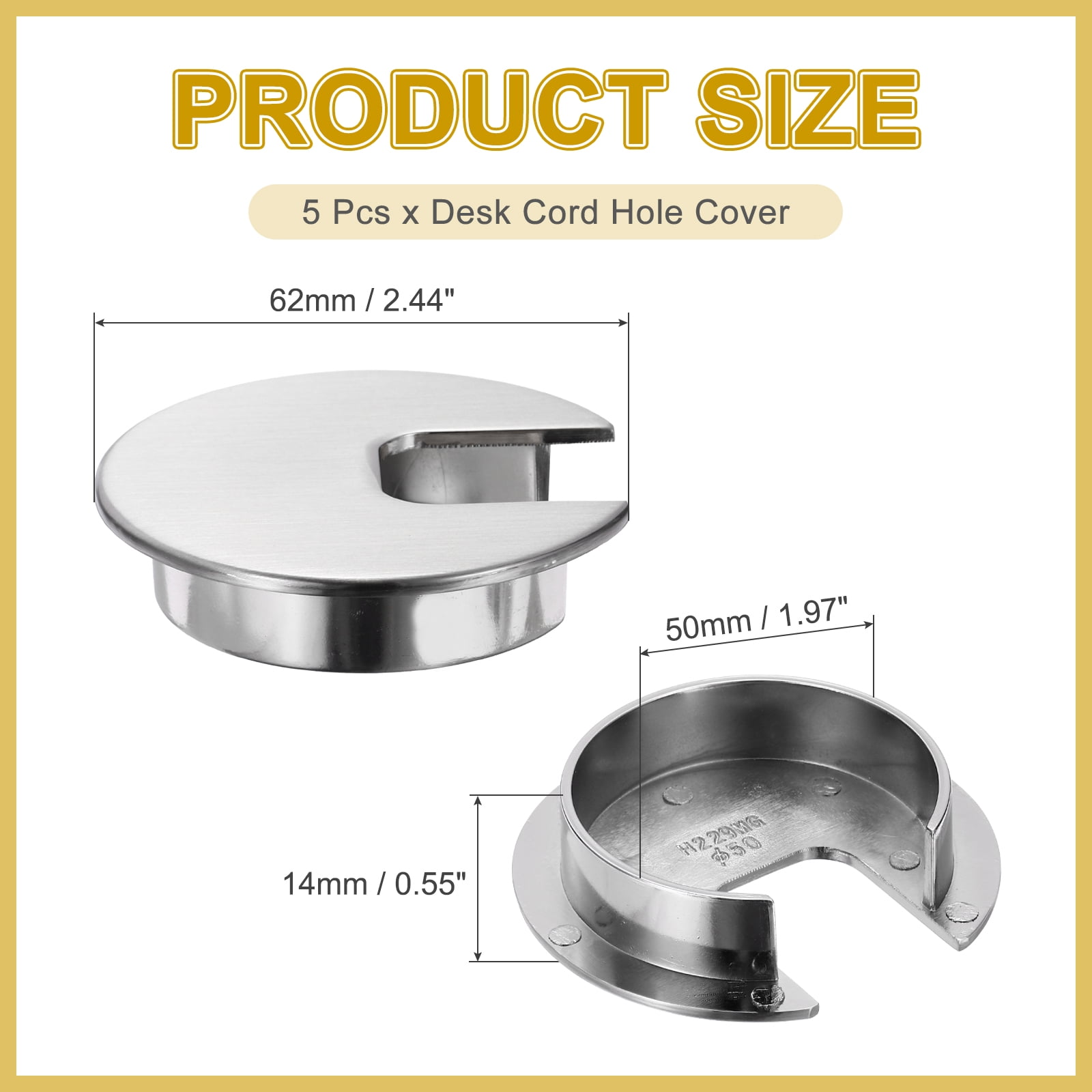 5 Pcs Desk Grommet 1.97Inch,Zinc Alloy Round Desk Hole Cover,50mm,Brushed Nickel