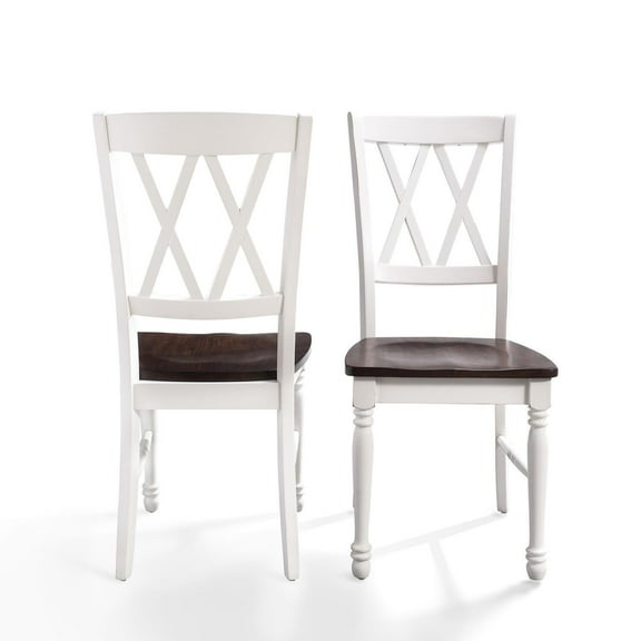 Distressed White Dining Chairs Set of 2 - Leather Seat, Crossback Design