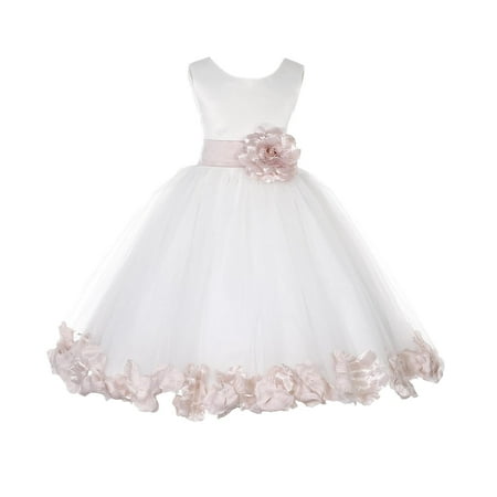 

Ekidsbridal Formal Poly Satin Rose Petals Tulle Ivory Flower Girl Dress Bridesmaid Wedding Pageant Toddler Recital Easter Communion Graduation Reception Ceremony Birthday Baptism Occasions 302T