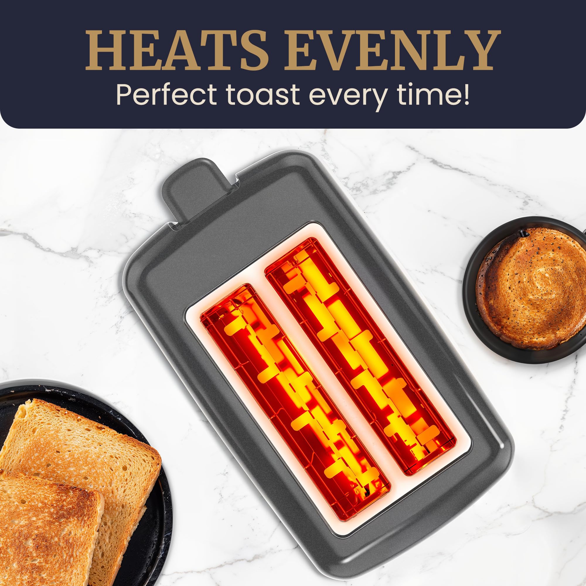 2-Slice Cool Touch Toaster – 6 Browning Levels, Extra Wide 1.25” Slots for Bagels & Thick Bread, Cancel Function