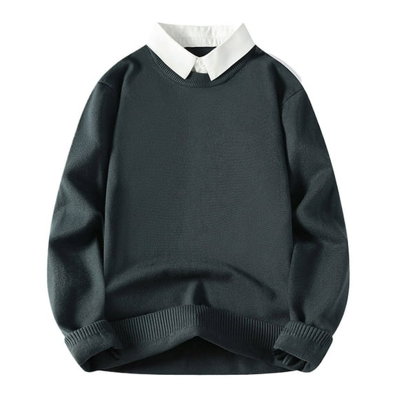 JTieacloth Men's Knit Pullover Sweater Men's Winter Jacquard Sweater Thickened Sweater(Gray)