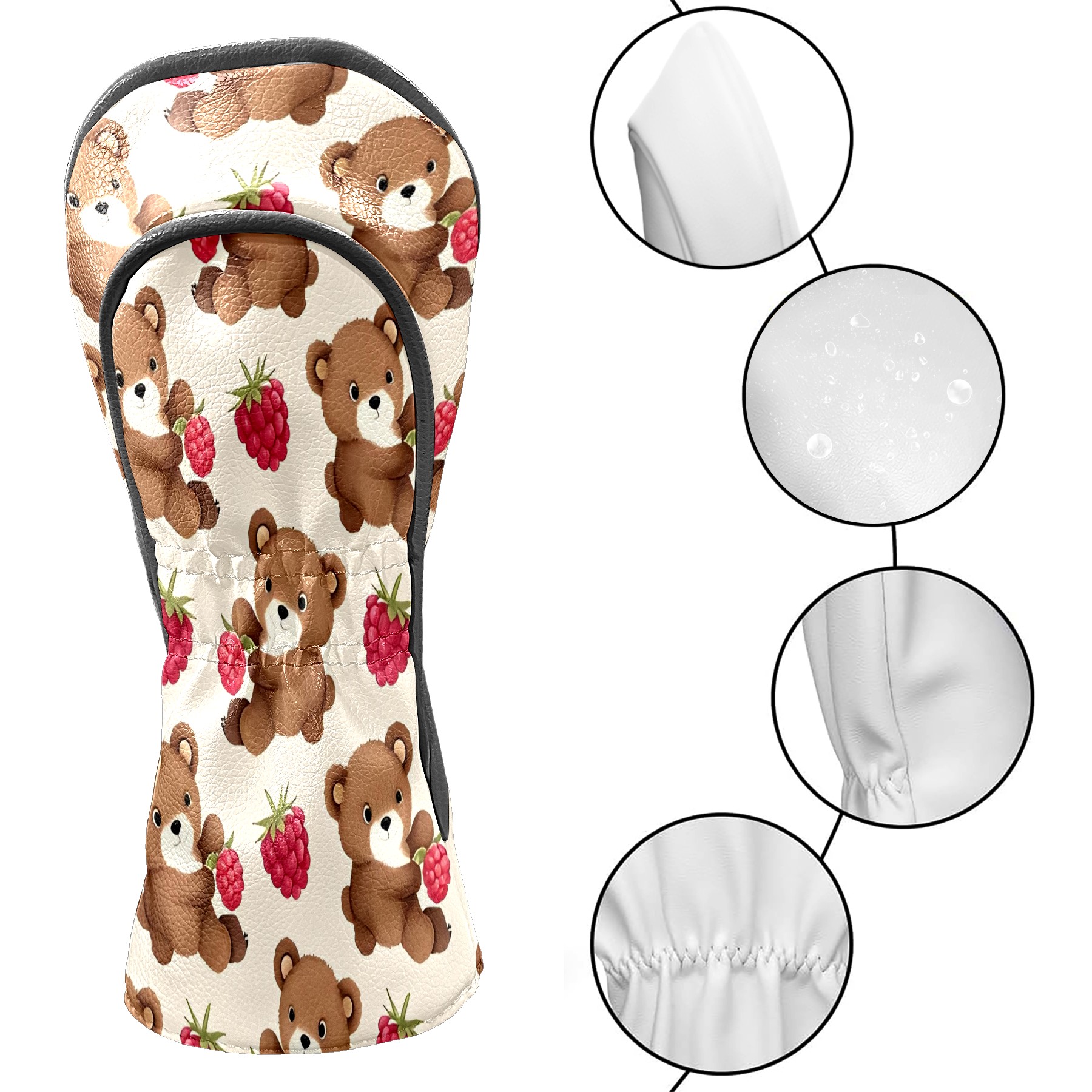 Golf Club Covers, Brown BearBerry Premium PU Leather Driver Hybrid Putter Head Covers with Velvet Lining, Waterproof Golf Gifts for Men Women