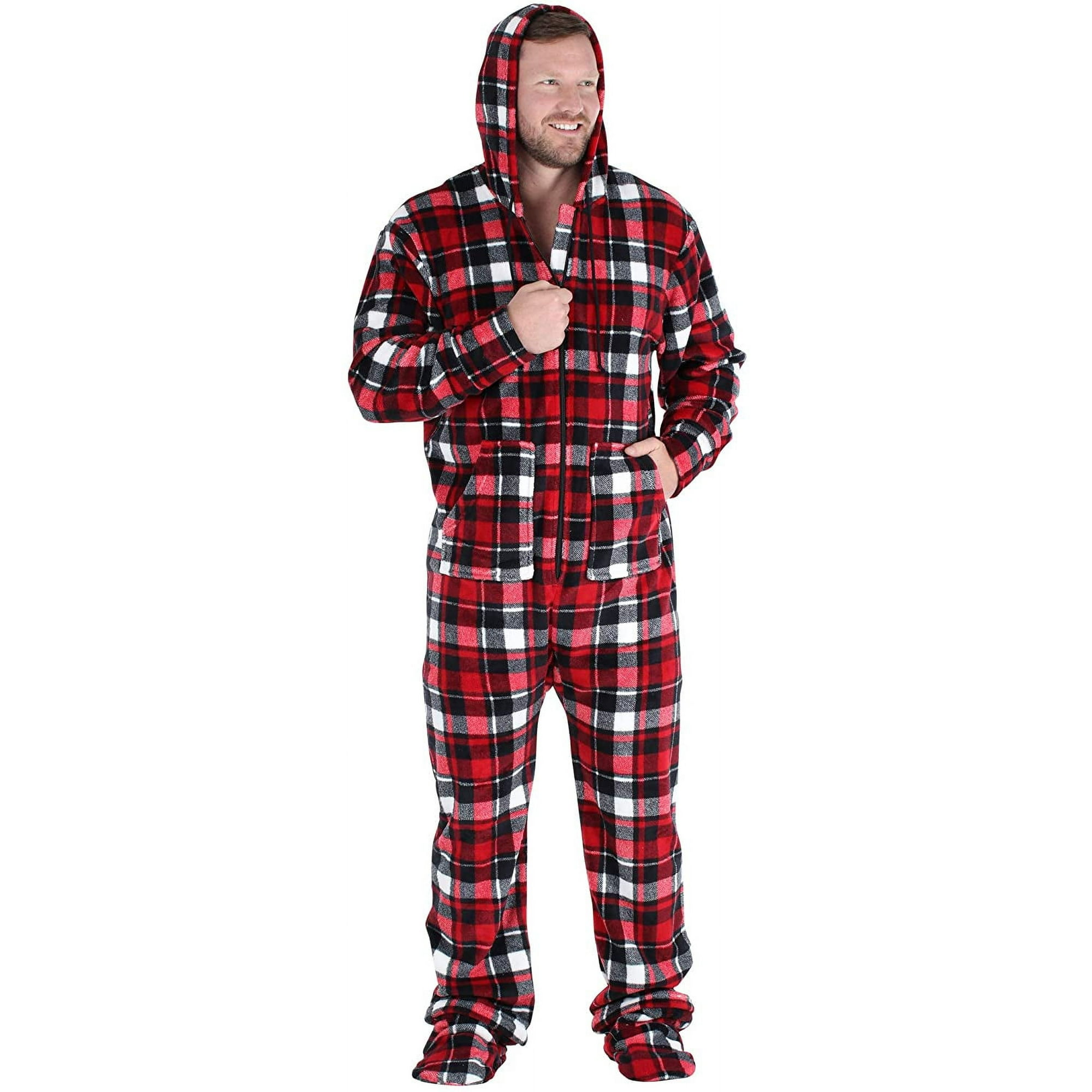Warm Fleece One Piece Footed Pajamas Adult Onesie with Hood Walmart