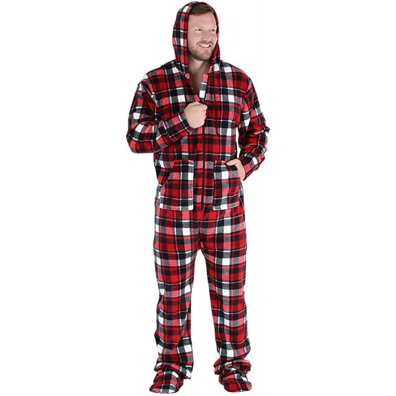 Men’s Fleece Hooded Footed Onesie Pajamas