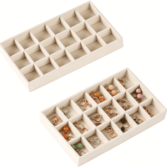 DESIGNICE 1 Pcs Earring Organizer Stackable Trays,Jewelry Drawer Inserts Container Display Case Storage for Earring Necklace Rings -Beige