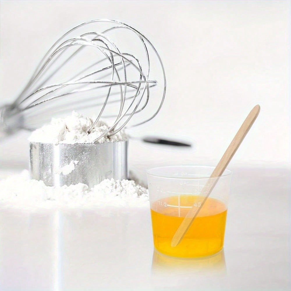 150Pcs Plastic Measuring Cups Set, 25Pcs 60ml/2oz and 25Pcs 30ml/1oz, Graduated Scale Cups with 100 Stir Sticks for Mixing Paint, Stains, Epoxy Resin
