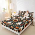 thumbnail image 3 of Manfei Cute Sunflower Ghost Queen Sheets 4 Pieces, Halloween Autumn Pumpkin Flowers Queen Sheet Sets, Green Orange Yellow,1 Fitted Sheet, 1 Flat Sheet and 2 Pillowcases, 3 of 5