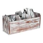 Mind Reader Vertical Flatware Holder, Rustic Style Utensil Organizer, 3 Section Storage for Silverware, Paintbrushes, Crafting Supplies, Painted Wood, Brown