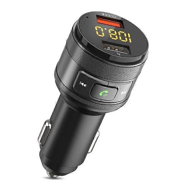 Bluetooth FM Transmitter, Car Bluetooth 5.0 Adapter with QC 3.0 Quick Charge Port, Dual USB Bluetooth Cigarette Lighter Support Hands-free Call/USB Fl