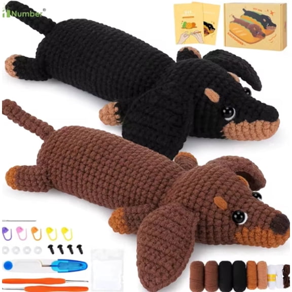 Dachshund Crochet Kit for Beginners, 2-Pack Dog Amigurumi Starter Set with Step-by-Step Video Tutorials, TIKA