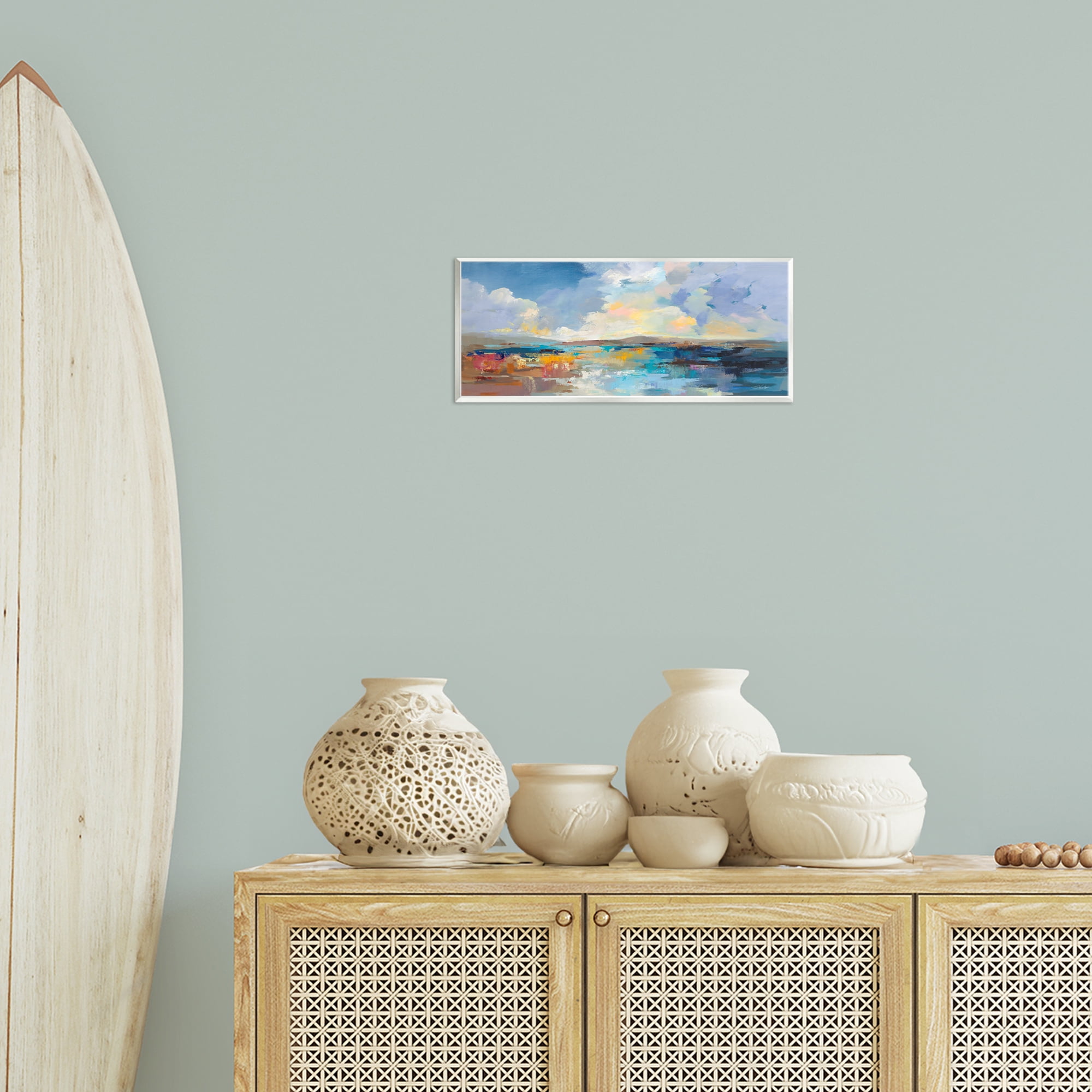 Stupell Industries Seaside Sunset Abstract Landscape Painting Unframed Art Print Wall Art, 17 x 7