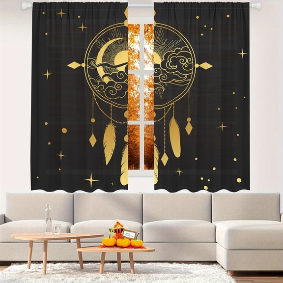 WNOOHIY Exotic Bohemian Style Dream Catcher Privacy Light-filtering Window Curtains for Bedroom and Living Room, 2 Panels