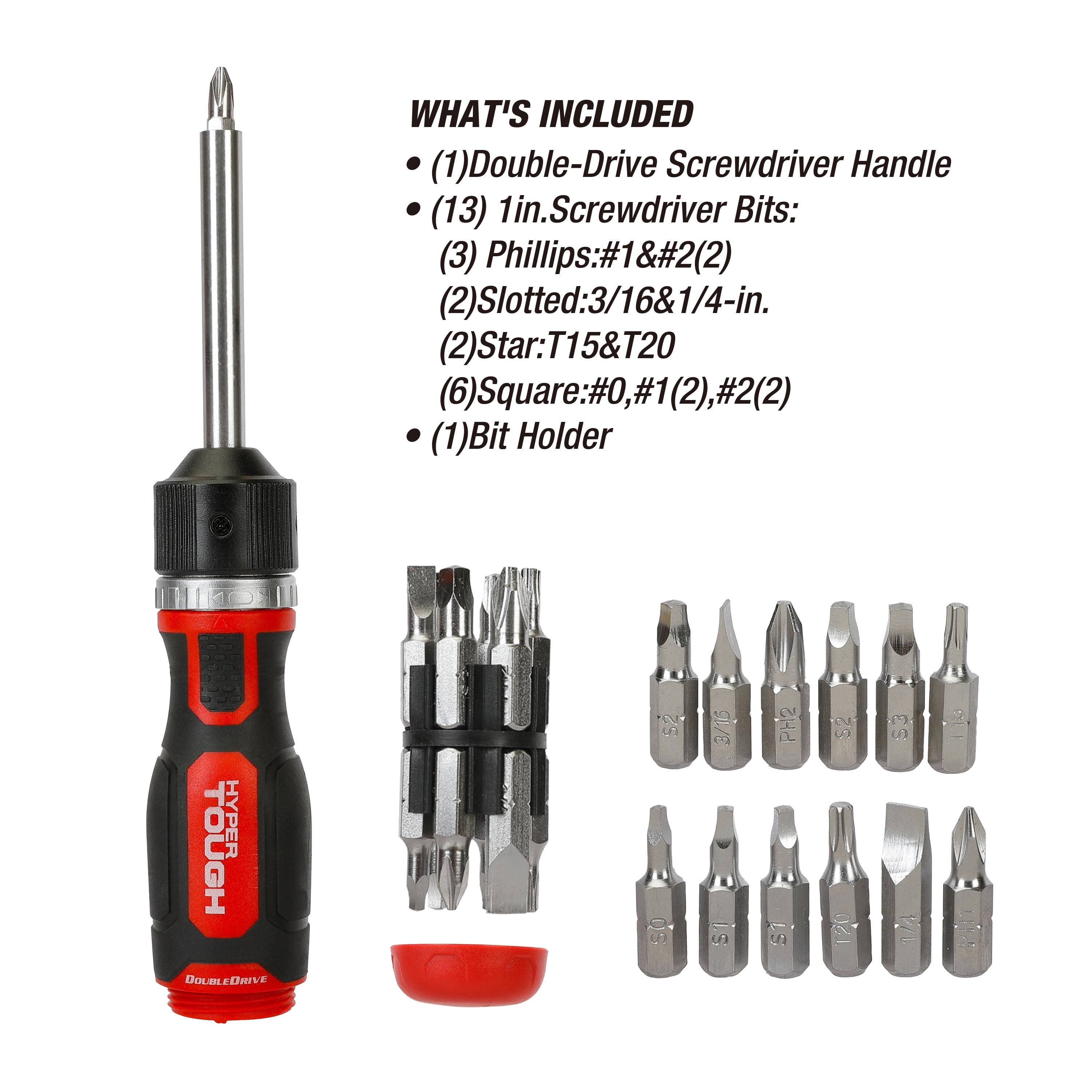 Hyper Tough 15-piece Dual Drive Double Drive 2X Speed Screw Driver Set, HYPERTOUGH PL HT 15PC DUAL SDRIVER