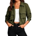 thumbnail image 6 of Warop Cropped Bomber Jacket Women Long Sleeve Button Down Fall Coat with Pockets Versatile for Daily Outdoor Travel, 6 of 9