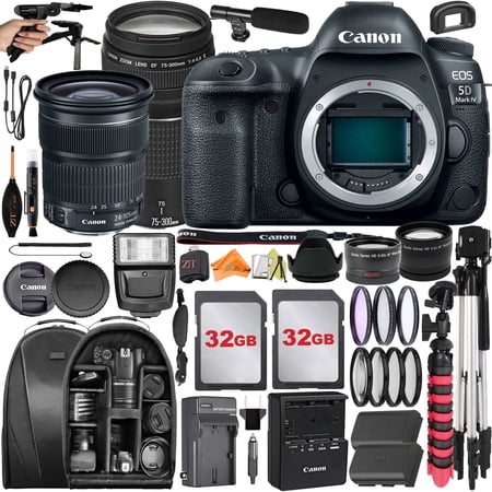 Canon EOS 5D Mark IV DSLR Camera with 24-105mm + 75-300mm Lens + 2 Pack 64GB + Backpack + ZeeTech Accessory Bundle (International Version)