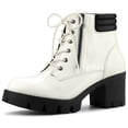 thumbnail image 1 of Unique Bargains Bottines de Combat à Talon Bloc à Bout Rond à Fermeture Éclair Latérale pour Femmes, 1 of 6