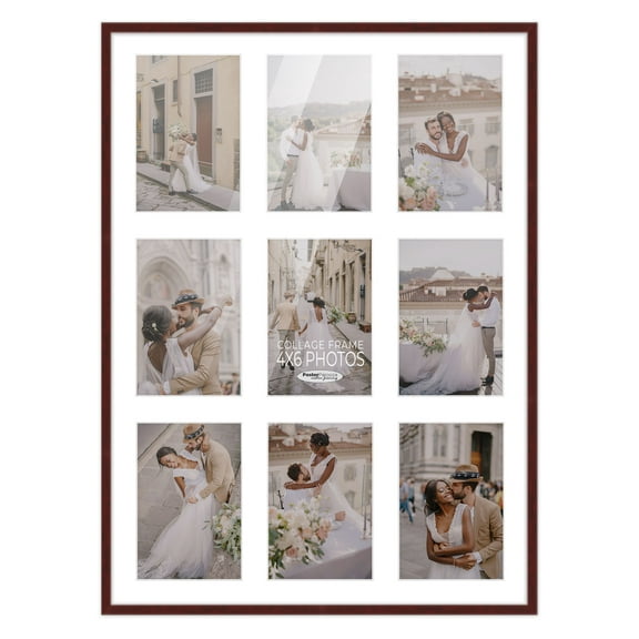 14.5x20.5 Dark Brown Wood Collage Frame with White Mat to Display 9 4x6 Pictures