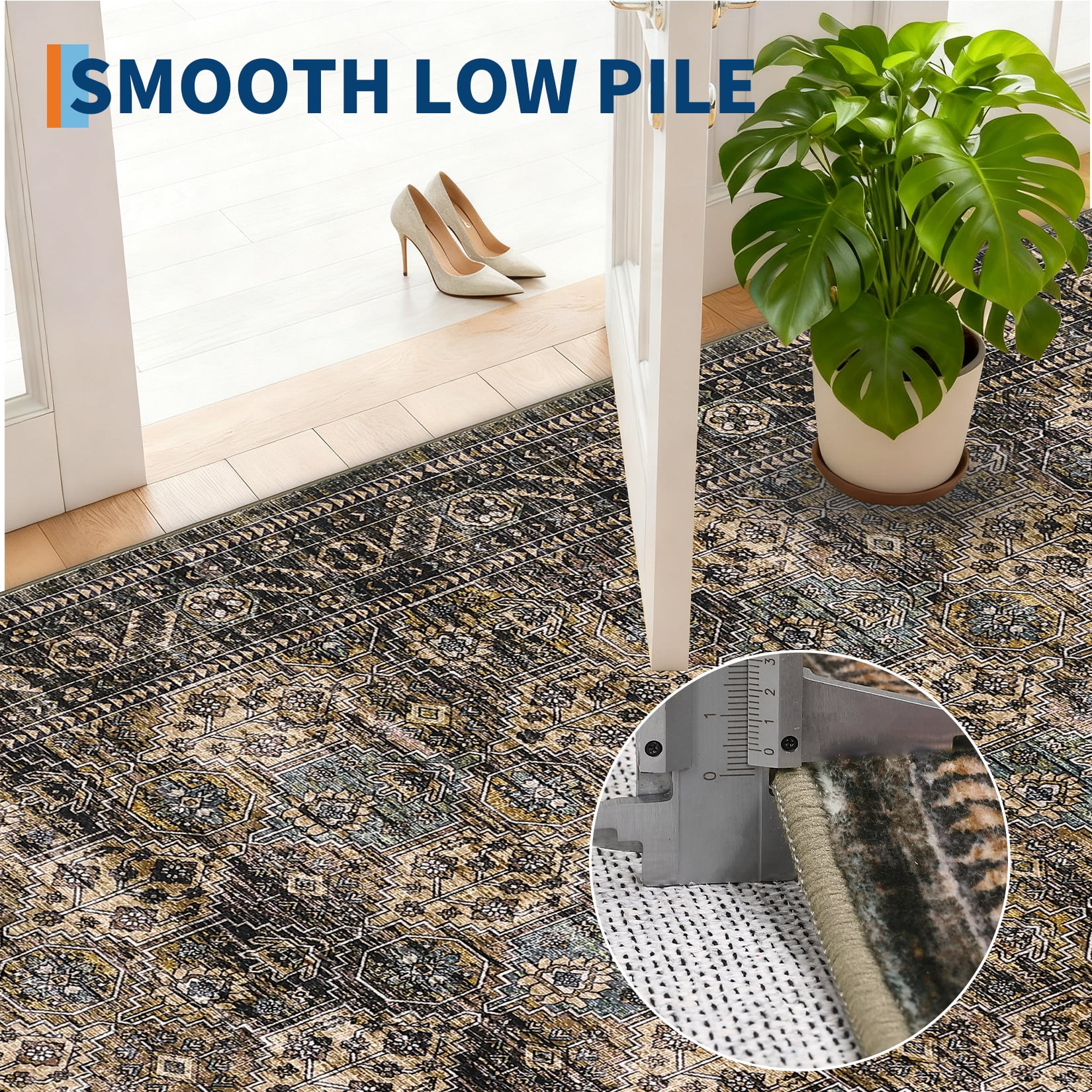 Hasoo 9' x 12' Area Rug for Living Room Boho Vintage Home Decor Washable Non Slip Throw Rug Floral Bedroom Indoor Carpet, Beige