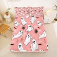 thumbnail image 5 of Homewish Cartoon Halloween Ghost Bed Sheets,Spider Web Bat Pattern Full Size Sheets,Blush Pink White,4 Pieces,1 Flat Sheet,1 Fitted Sheet and 2 Pillowcases, 5 of 6