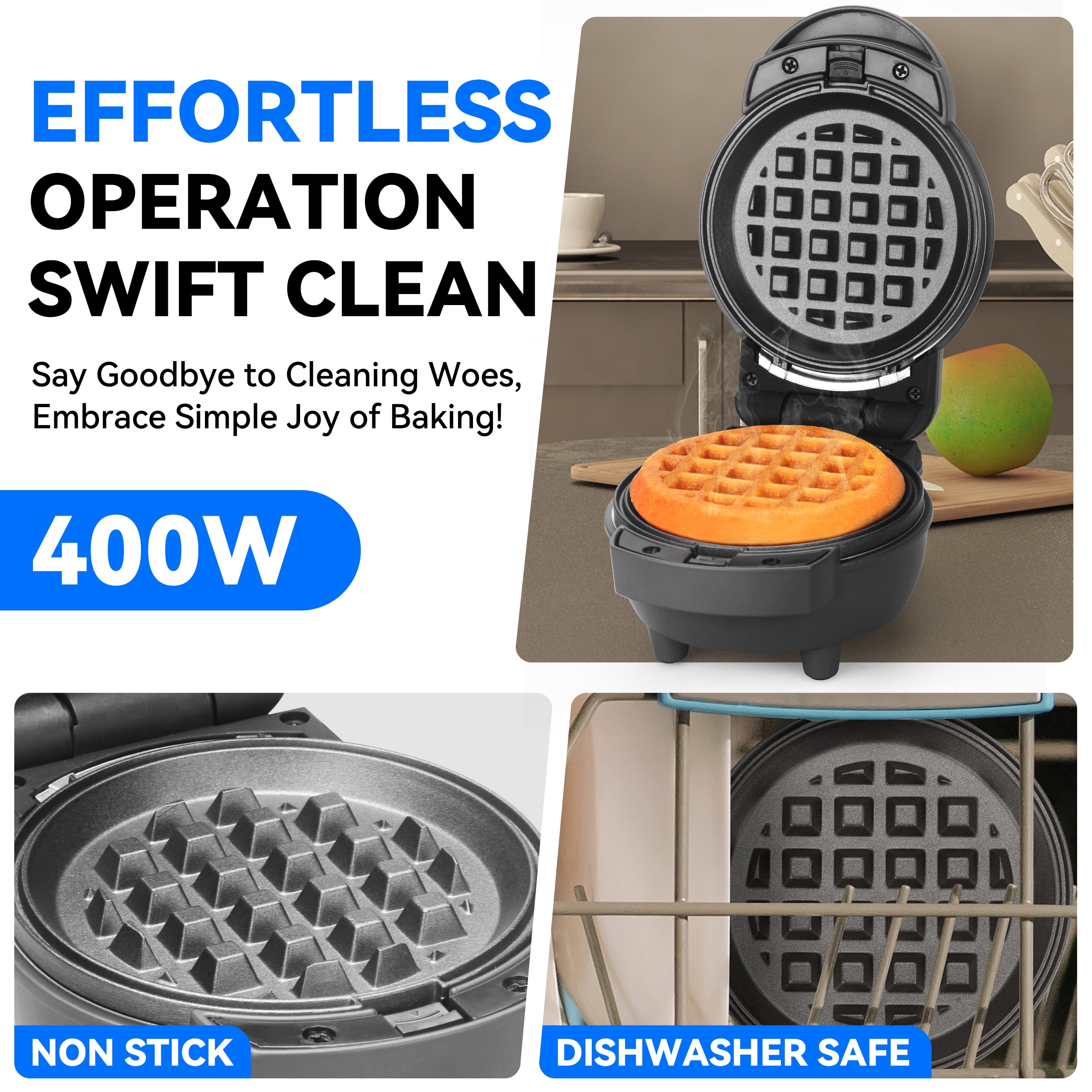 Mailand Countertop 4 in 1 Waffle Maker, Mini Pancakes, Mini Donuts, Mini Heart Shape Waffle, Removable Plates, Graphite