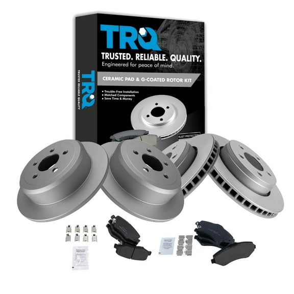 TRQ Front and Rear Brake Pad & Rotor Kit Brake Pads Brake Rotor Ceramic Premium G-Coated Fits Select 2007-2011 Dodge Nitro 2008-2012 Jeep Liberty