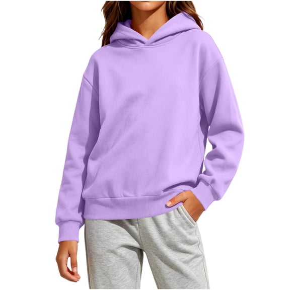 Khunlpohl Cotton Sweatshirts for Kids Hooded Solid Color Sweatshirt Long Sleeve Casual Loose Tops with Pockets 2-14 Years