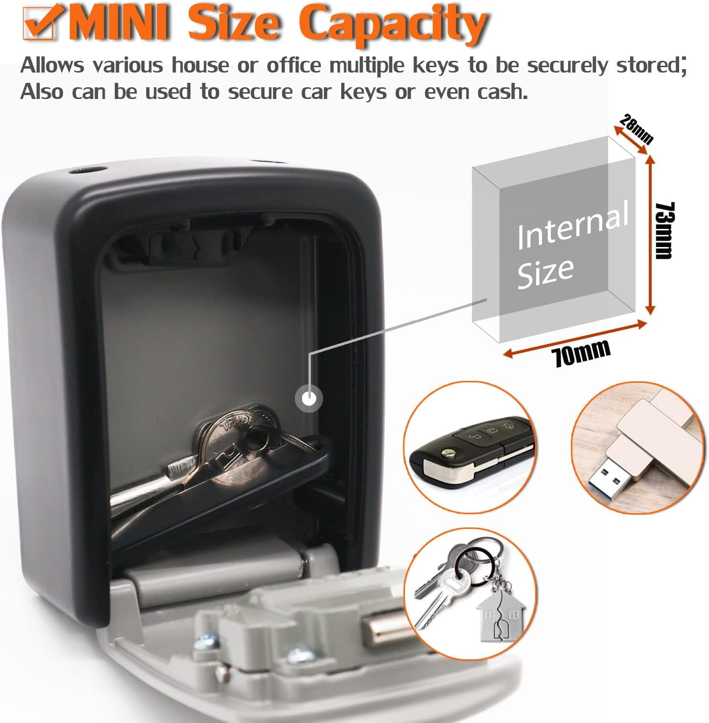 Key Lock Box, 4 Digit Portable Lock Box, Outdoor Waterproof Resettable Code Security Key Storage Box Portable for Indoor Outdoor Home, Office, Garage, School, Gym, Airbnb, Realtor