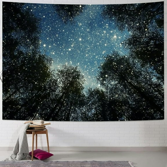 Autua Night Sky Stars Trees Tapestry Wall Hanging Home Decor 40x30inch