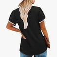 thumbnail image 3 of qucoqpe Women Casual Solid Short Sleeve Crew Neck Smocked Ruffle Hem Flowy Tops Fashion Summer Loose Fit Basic Tunic Blouses, 3 of 5