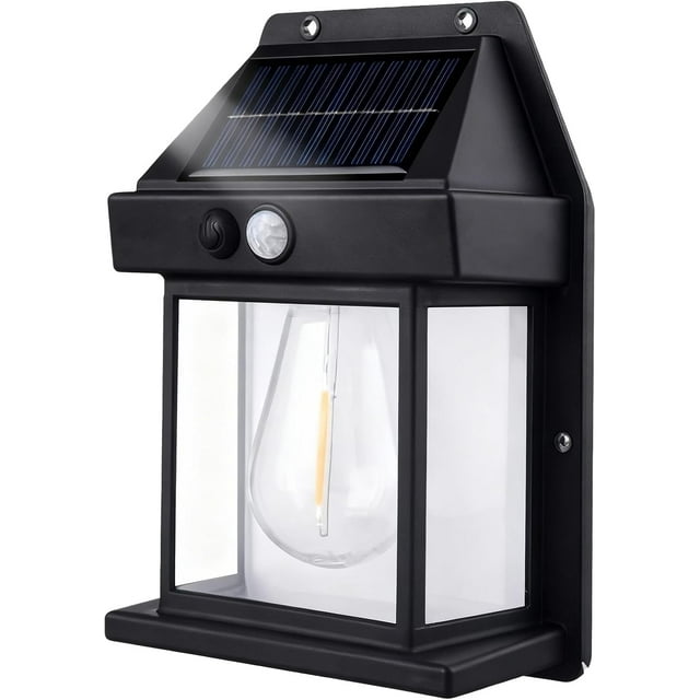 Solar Wall Lights - Vintage Style with Smart Motion Sensor, Wireless Dusk to Dawn Lantern Motion Sensor LED Sconce Lights IP65 Waterproof to Patio Yard Garden (Black)