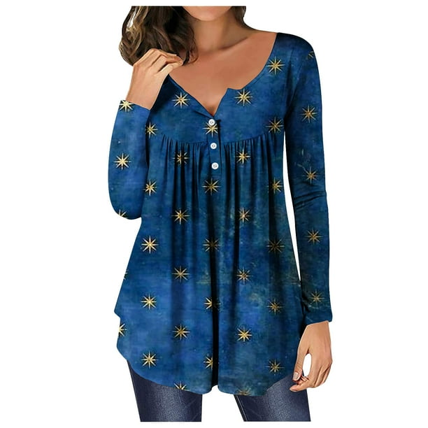 Camisas Para Mujer, Camisetas de Gran Tamaño, Camiseta de Moda Informal de Manga Larga, Jersey Fruncido Con Cuello Redondo Estampado, Blusa, Tops Odeerbi ODB135944