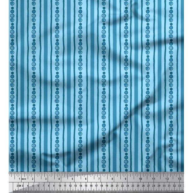 Soimoi Polyester Crepe Fabric Dot & Stripe Block Fabric Prints by Yard 42 Inch Wide