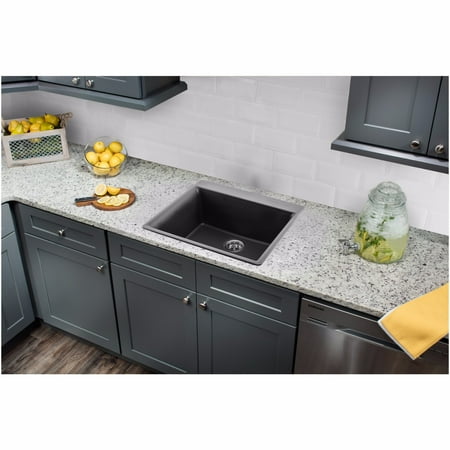 Drop In Single Bowl - Cahaba CA344SB24-B Quartz Topmount / Drop In Single Bowl Kitchen Sink, 23 5/8” x 20 7/8” with Twist and Lock Strainer