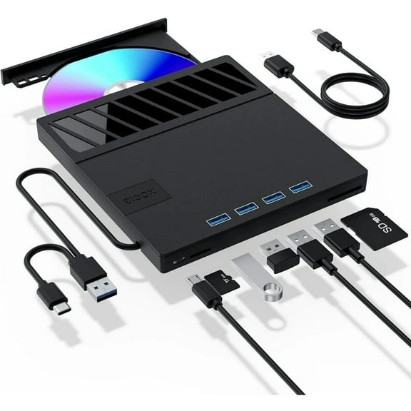 External CD/DVD Drive for Laptop,7 in 1 USB Ultra-Slim Portable CD/DVD Player Burner, cd writer external SD TF CD ROM Compatible with External DVD Player for Windows 11/10/8/7 Linux