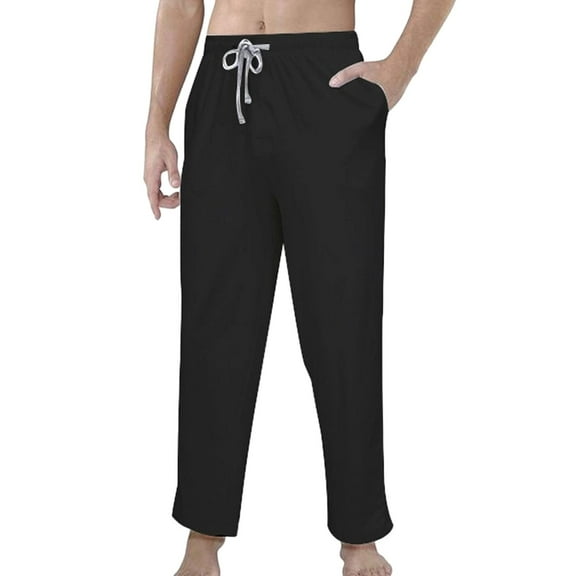 WREESH Men's Drawstring Sweatpants Pajama Pants Knit Cotton Lounge Bottoms Button Fly Black
