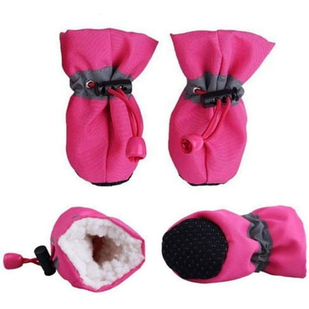 4Pcs Fur Lined Winter Warm Pet Thick Dog Shoes Boots Soft Cotton Padded Boots Pet Paws Protector