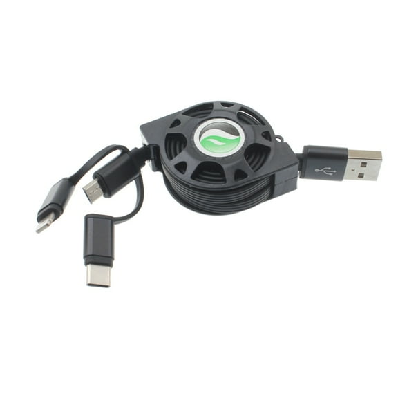 3-in-1 Compact Retractable USB Cable Charger Power Wire Sync Data Cord [Black] Compatible With Samsung Galaxy S10e S10  S10 Halo