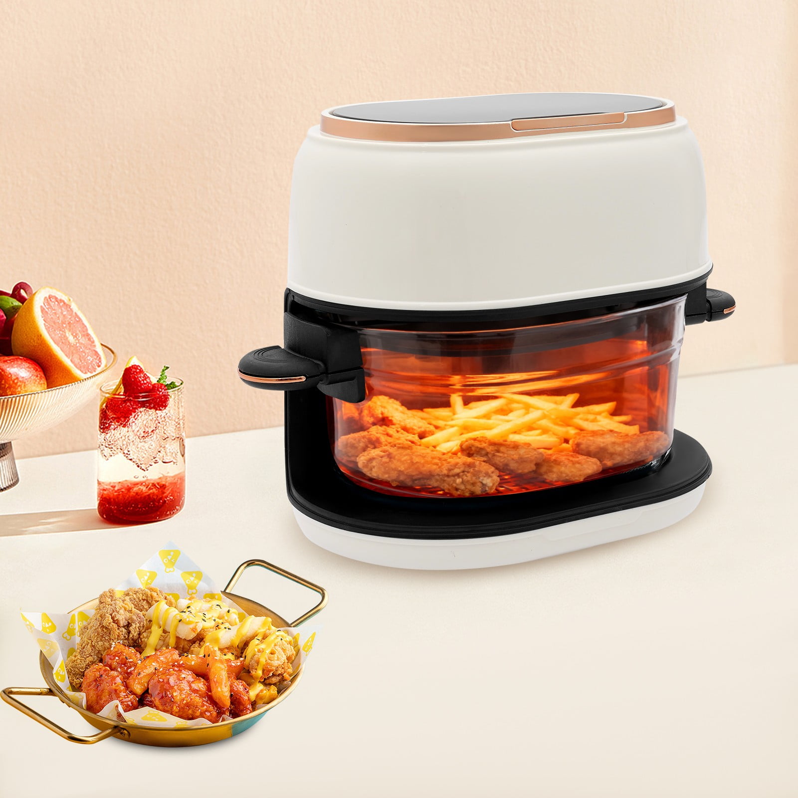 White Hot Air Fryer, 3.6QT Multifunctional Air Fryer with Touch Screen, Visible Baking Basket, 374°F Digital Air Fryer Oven for Baking Roasting Dehydrating