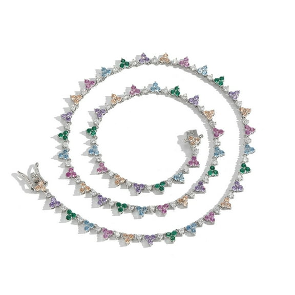 Colorful Necklace for Women 18K Gold Plated Round Cut 2MM CZ Necklaces for Women Lab Gold Diamond Tennis Necklace Chain Party Prom Jewelry