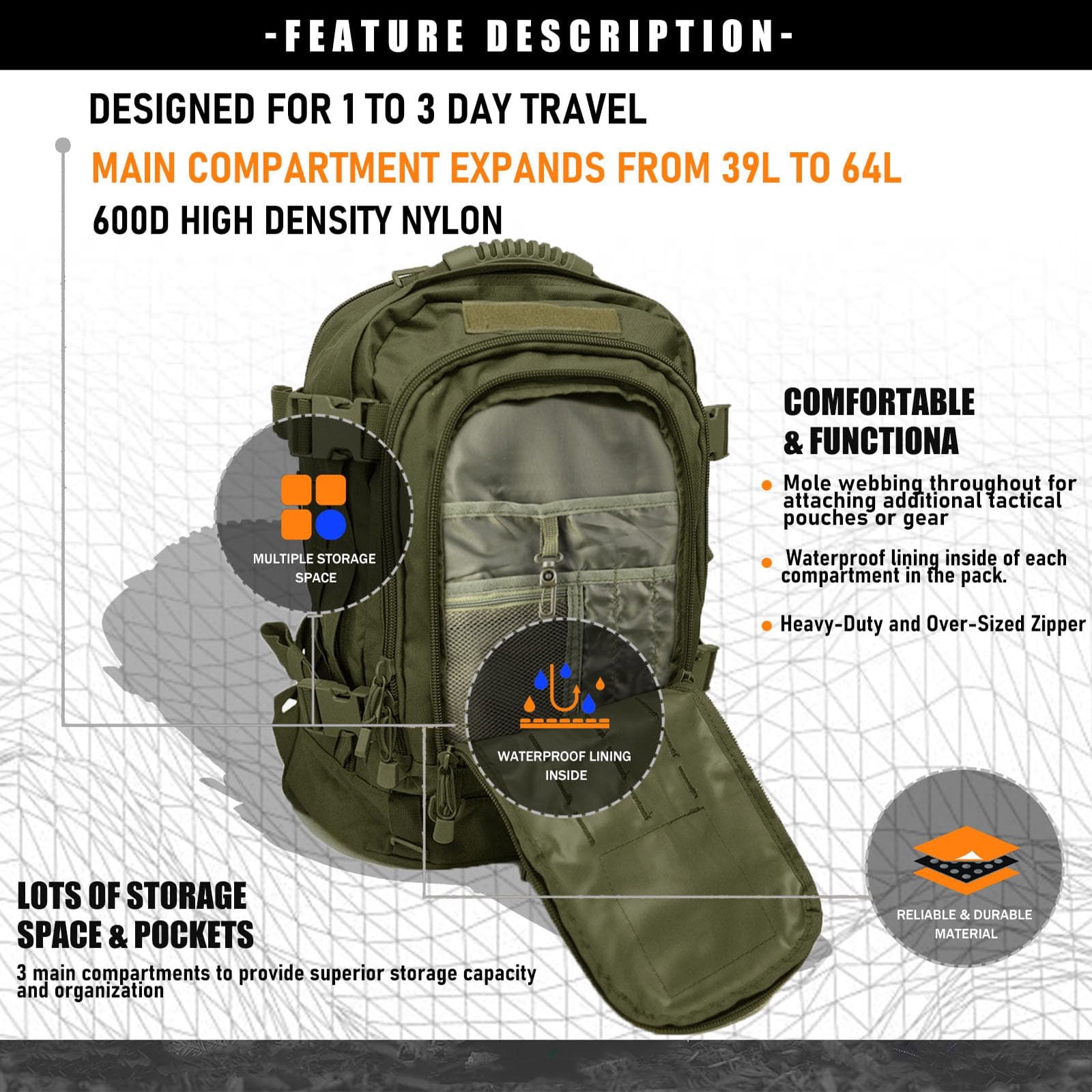 Backpack for Men Women Camping Hiking Large Multifunction Outdoor Sport Rucksack Molle Bag Backpacks
