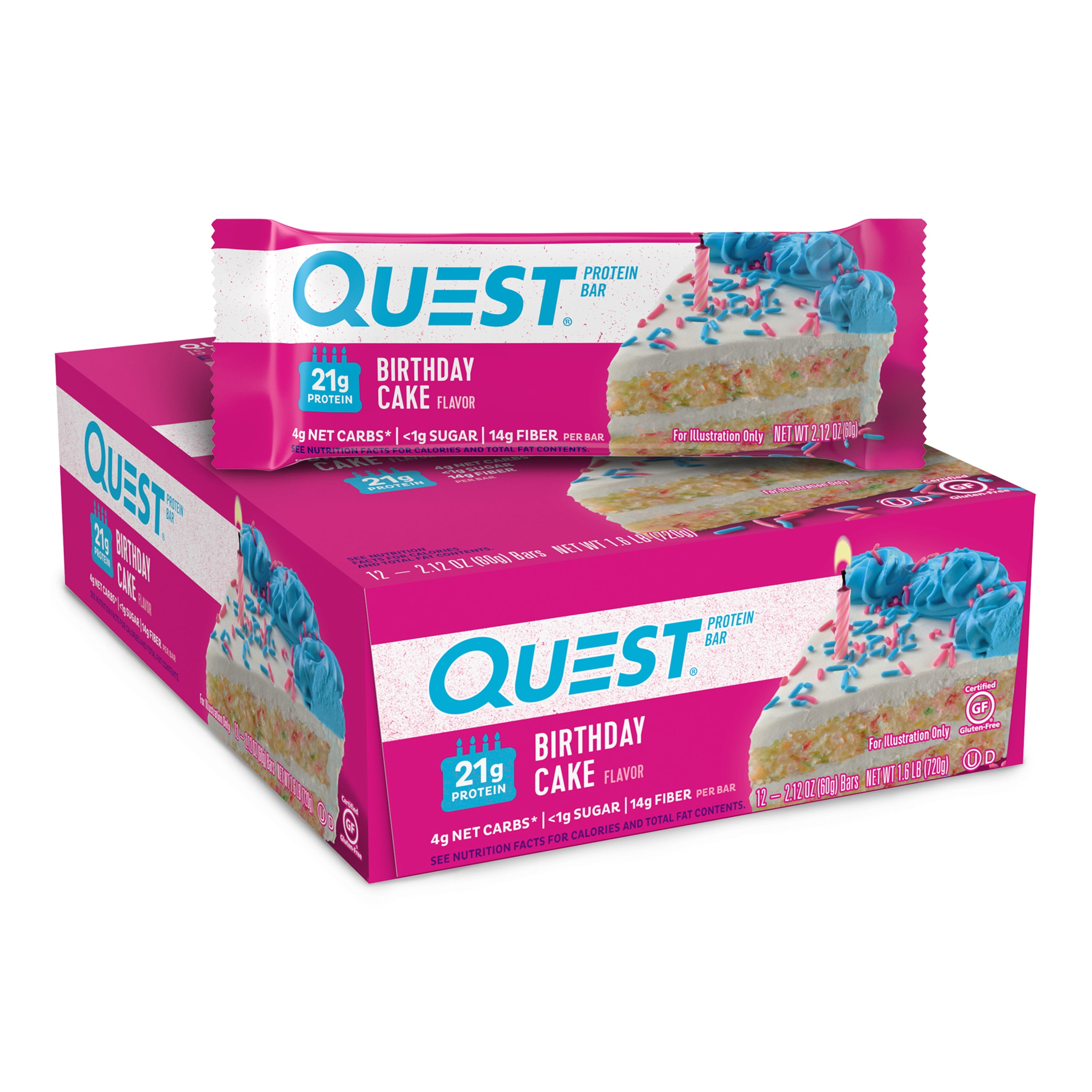 Quest Protein Bar Birthday Cake 21g Protein 12Ct Walmart 