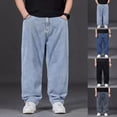 thumbnail image 2 of Luwomo Jeans Men Plus Size High Waist Wide Straight Leg Loose Trousers Denim Pants, 2 of 8