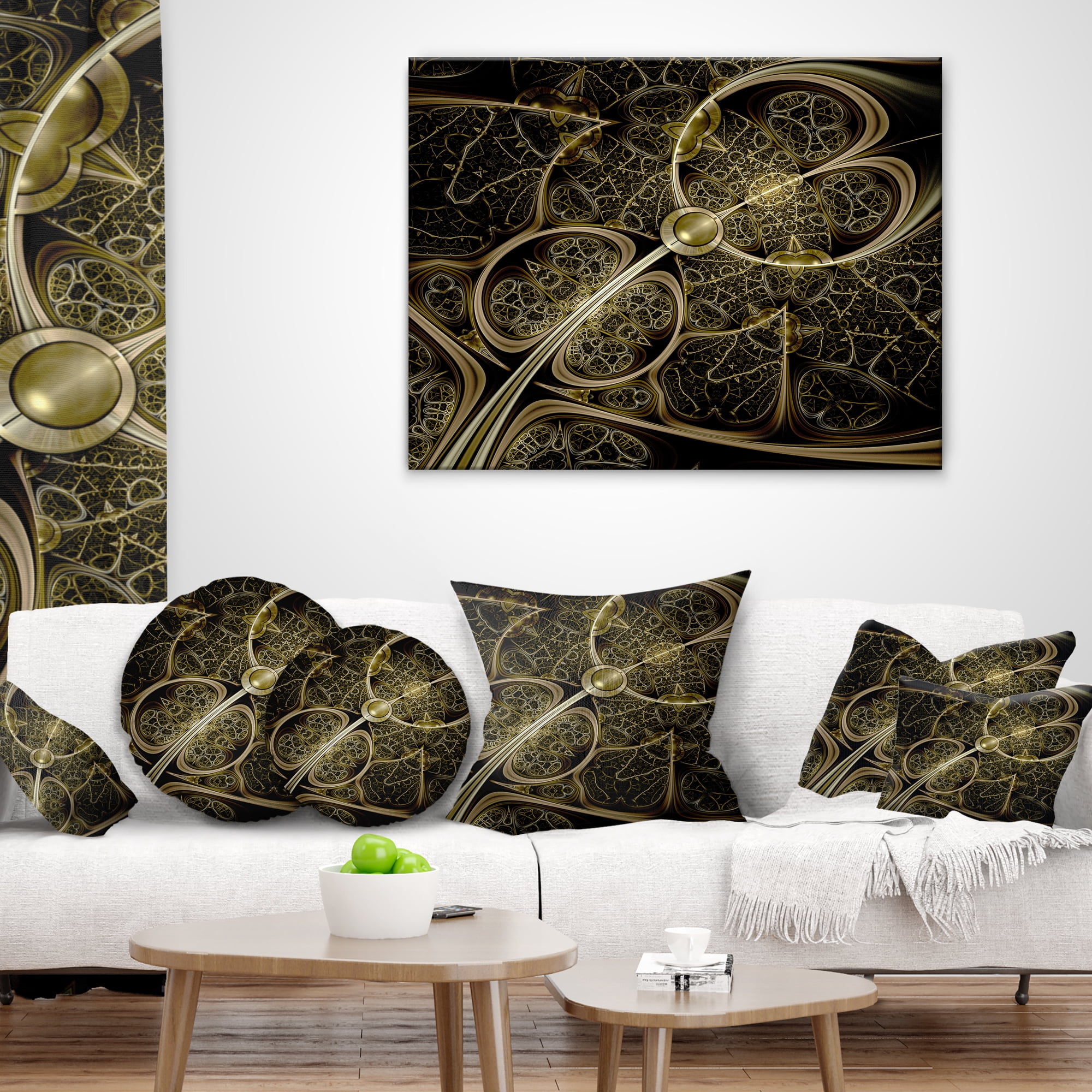 Designart Yellow Metallic Fabric Pattern - Abstract Throw Pillow - 18x18