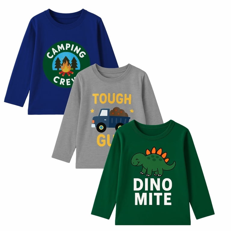 HILEELANG Toddler Boys Long Sleeve Graphic Tees 3-Pack photo 6