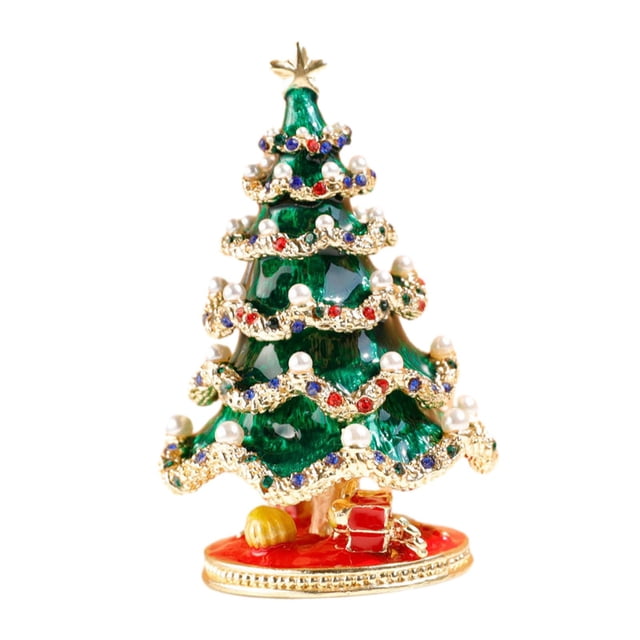 Caja de baratijas con forma de de Navidad, organizador de joyas con bisagras y diamantes de imitación, adornos clásicos, caja de anillos, joyero Verde
