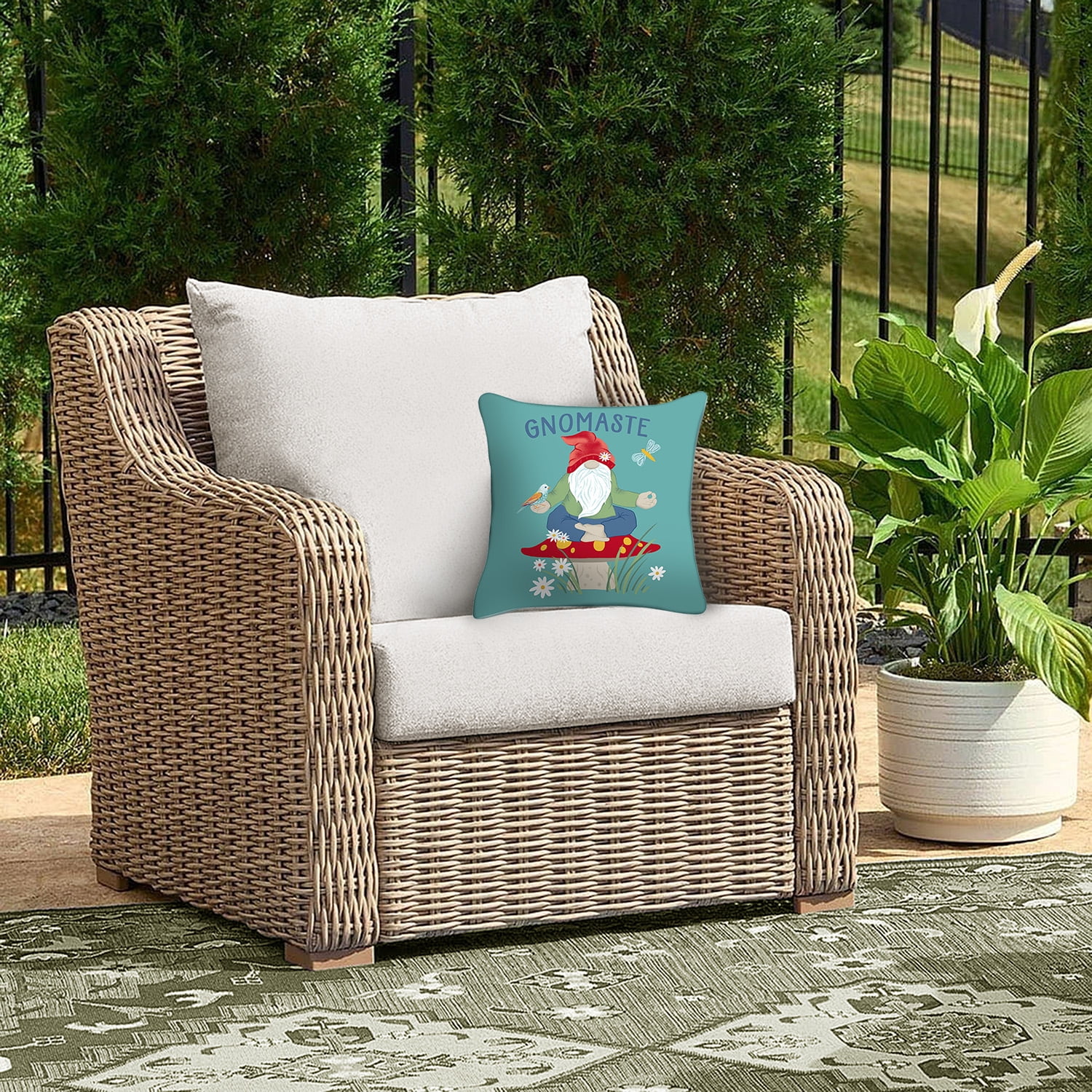 Mainstays 16" x 16" Gnomaste Decorative Outdoor Throw Pillow, Blue/Multi