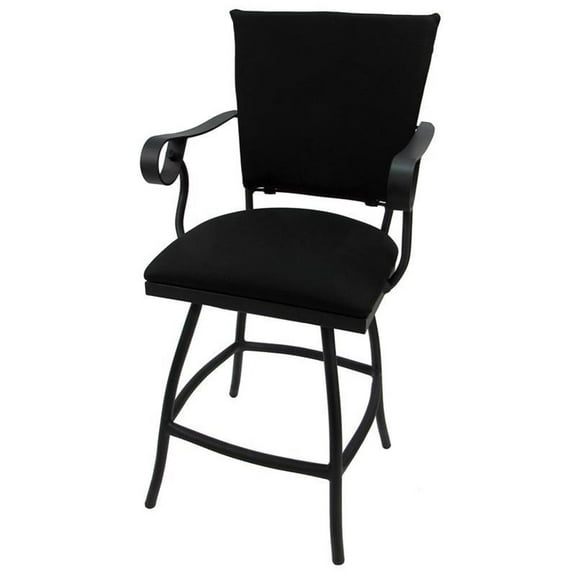 Swivel Counter 26" Outdoor Bar Stool Jenna Arms-Black Fabric-Black Metal